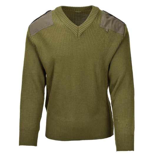 Italian Army Wool V-Neck Sweater Olive