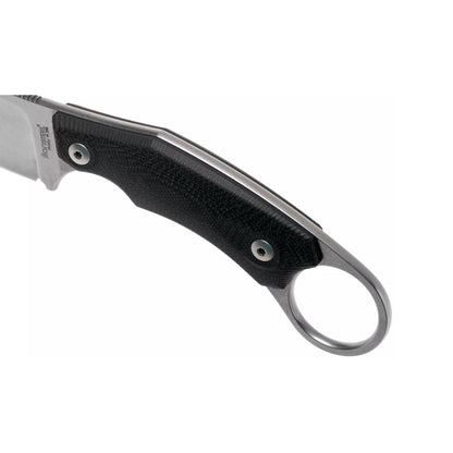 LionSteel H1 fiksuotas peilis su M390 plienu, juoda G10 rankena, pilnos konstrukcijos ir patvarus lauko darbams.