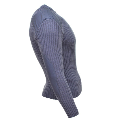 British Army woolen jumper with shoulder loops in blue-grey